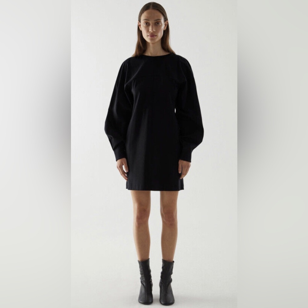 COS Organic Cotton Dress with Voluminous Sleeves in Black NWT